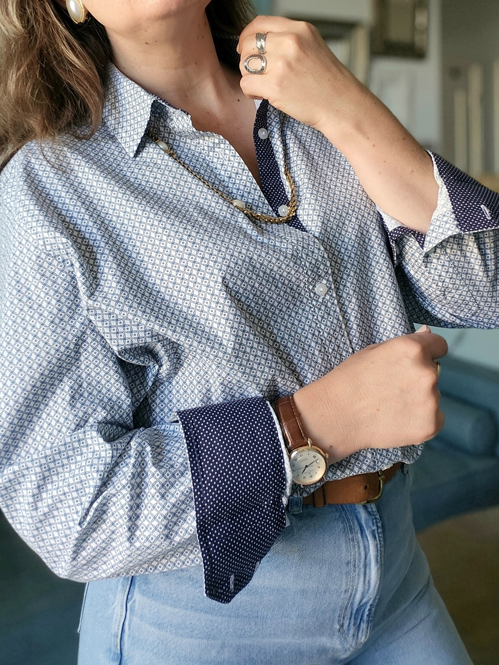 Robert Graham Blue Geometric Button-Down Cotton Shirt